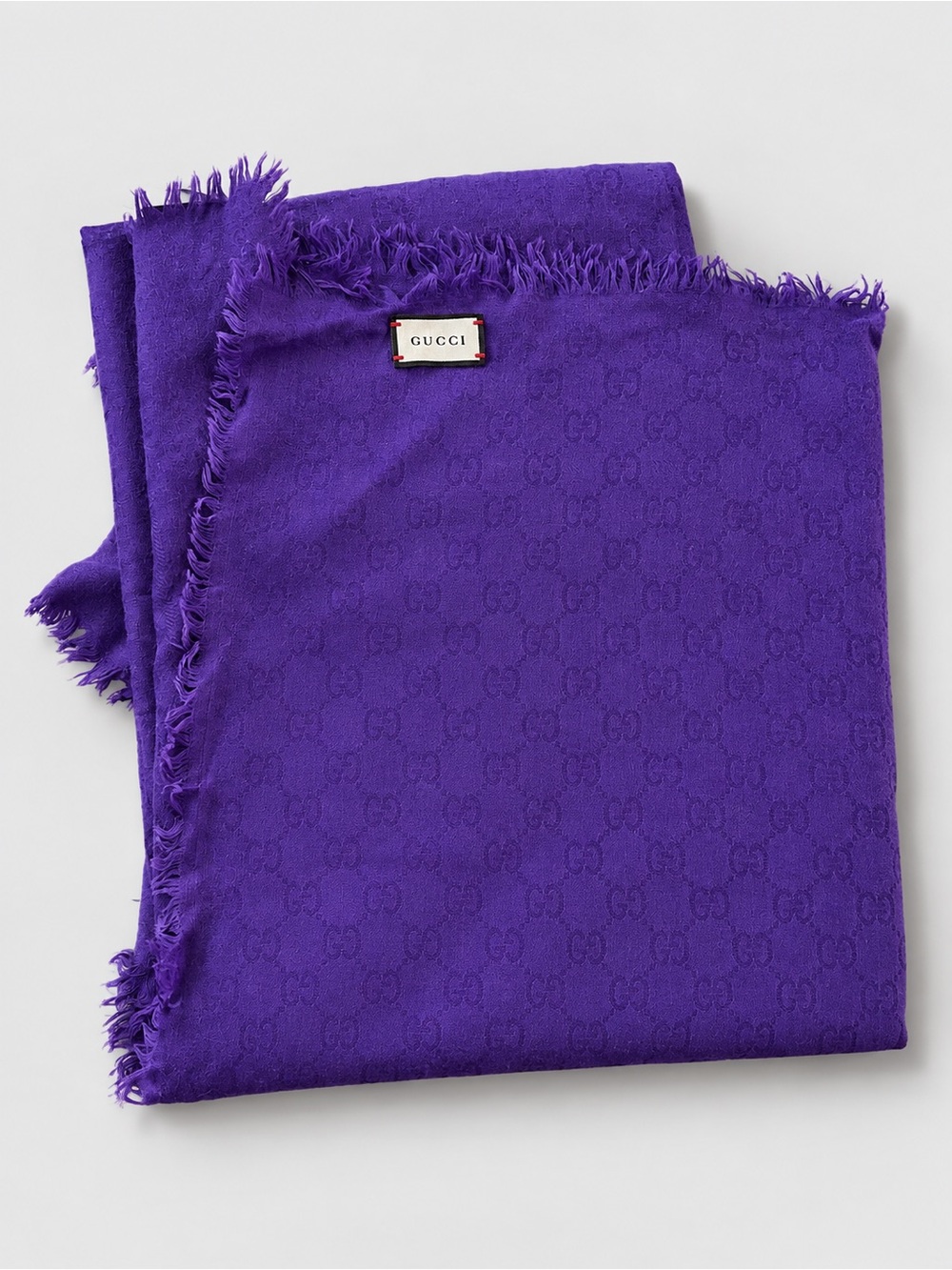 Gucci AUTHENTIC 100% Wool Purple GG Monogram Scarf Shall 140x140 CM EUC Italy